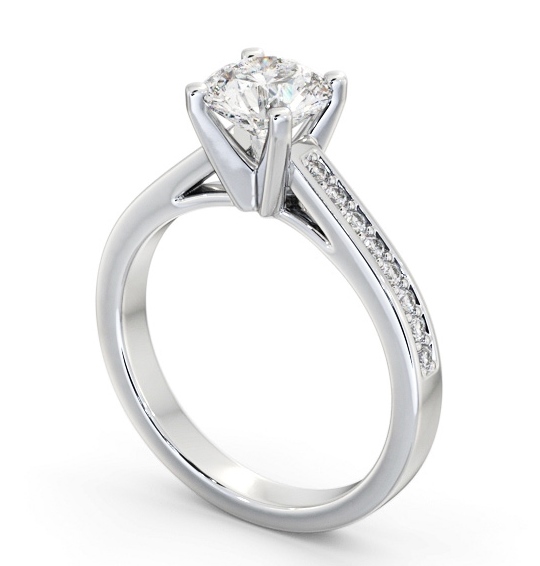 Round Diamond Engagement Ring 18K White Gold Solitaire with Channel Set Side Stones ENRD210S_WG_THUMB1 