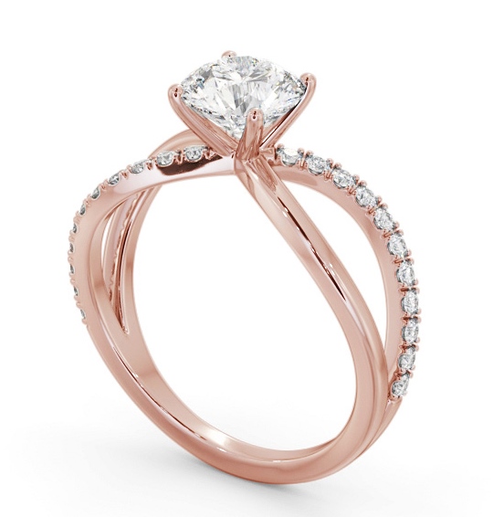 Round Diamond Bow Style Band Engagement Ring 18K Rose Gold Solitaire with Channel Set Side Stones ENRD212S_RG_THUMB1