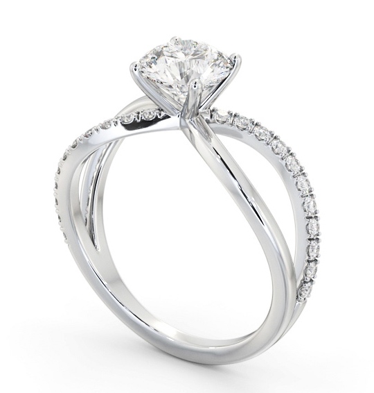 Round Diamond Bow Style Band Engagement Ring 18K White Gold Solitaire with Channel Set Side Stones ENRD212S_WG_THUMB1