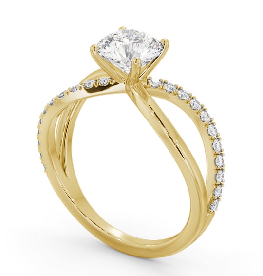 Round Diamond Bow Style Band Engagement Ring 9K Yellow Gold Solitaire with Channel Set Side Stones ENRD212S_YG_THUMB1