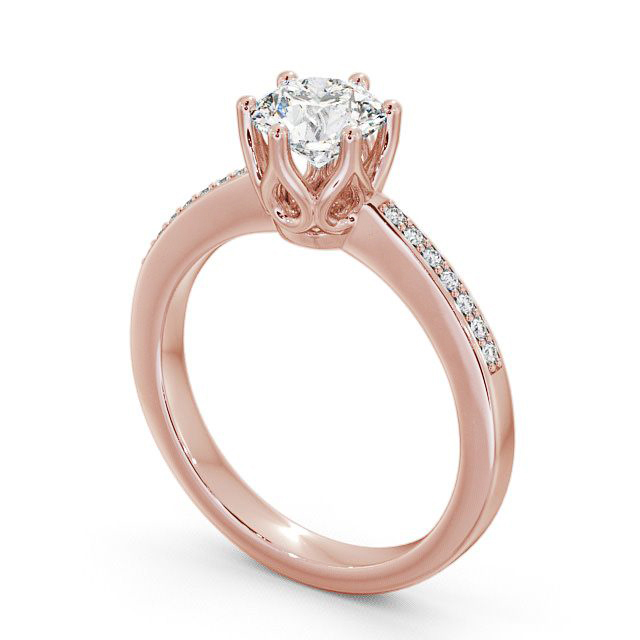 Round Diamond Engagement Ring 18K Rose Gold Solitaire With Side Stones - Buscott ENRD21S_RG_SIDE