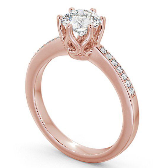 Round Diamond Intricate Detail 6 Prong Engagement Ring 18K Rose Gold Solitaire with Channel Set Side Stones ENRD21S_RG_THUMB1