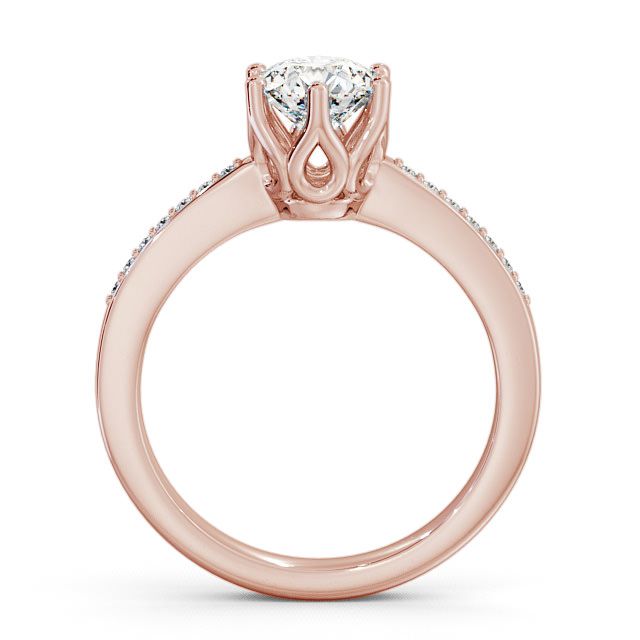 Round Diamond Engagement Ring 9K Rose Gold Solitaire With Side Stones - Buscott ENRD21S_RG_UP