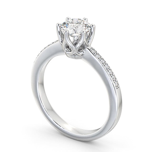Round Diamond Engagement Ring 18K White Gold Solitaire With Side Stones - Buscott