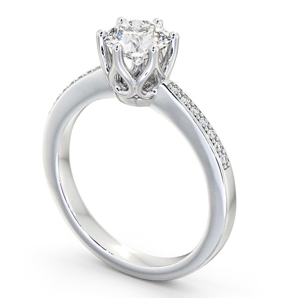 Round Diamond Intricate Detail 6 Prong Engagement Ring 18K White Gold Solitaire with Channel Set Side Stones ENRD21S_WG_THUMB1
