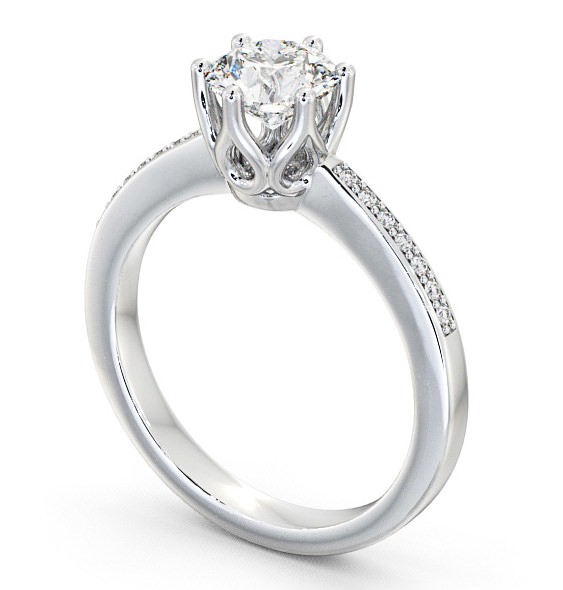 Round Diamond Intricate Detail 6 Prong Engagement Ring Platinum Solitaire with Channel Set Side Stones ENRD21S_WG_THUMB1