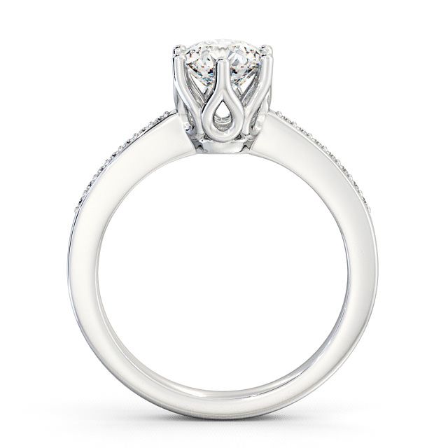 Round Diamond Engagement Ring 9K White Gold Solitaire With Side Stones - Buscott ENRD21S_WG_UP