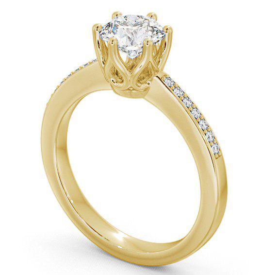 Round Diamond Intricate Detail 6 Prong Engagement Ring 18K Yellow Gold Solitaire with Channel Set Side Stones ENRD21S_YG_THUMB1