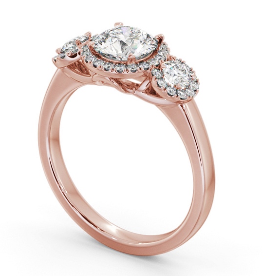 Halo Round Diamond Trilogy Style Engagement Ring 18K Rose Gold ENRD223_RG_THUMB1