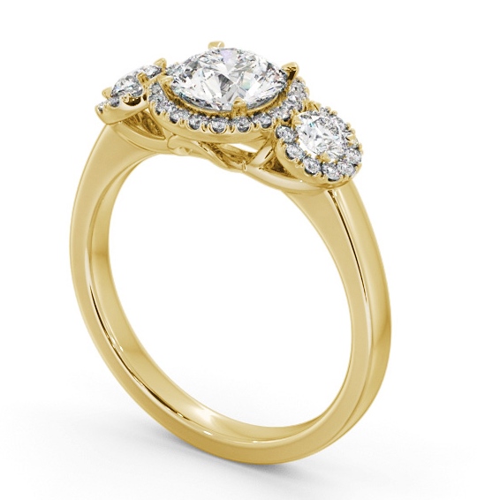 Halo Round Diamond Trilogy Style Engagement Ring 18K Yellow Gold ENRD223_YG_THUMB1