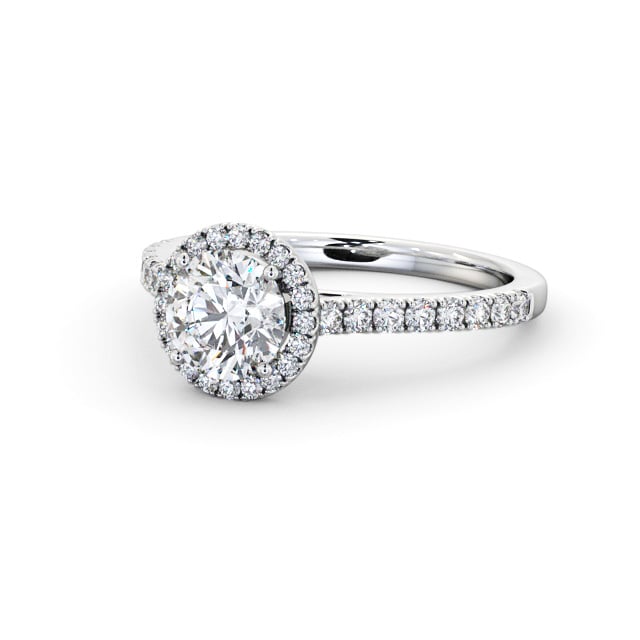 Halo Round Diamond Engagement Ring 18K White Gold - Foley ENRD224_WG_FLAT