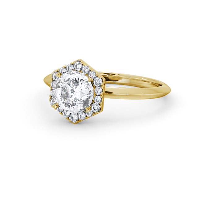 Halo Round Diamond Engagement Ring 18K Yellow Gold - Enya ENRD226_YG_FLAT