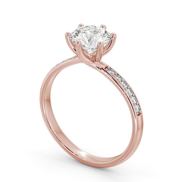 Round Diamond Engagement Ring 18K Rose Gold Solitaire With Side Stones - Avon ENRD22S_RG_SIDE
