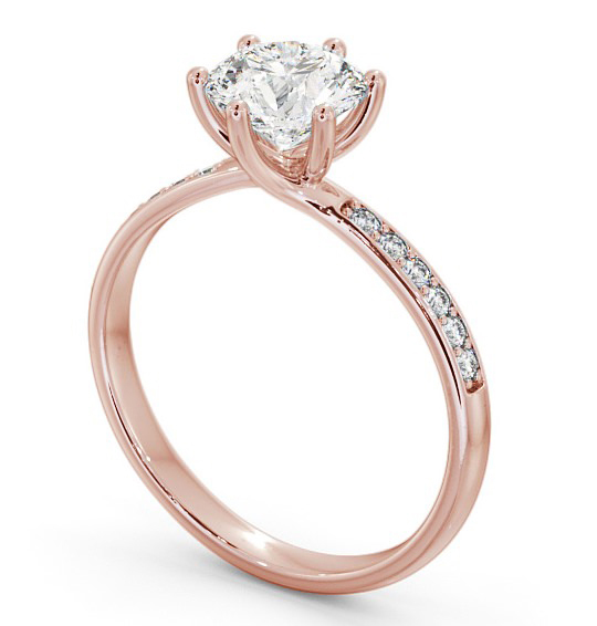 Round Diamond Dainty 6 Prong Engagement Ring 18K Rose Gold Solitaire with Channel Set Side Stones ENRD22S_RG_THUMB1