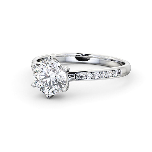 Round Diamond Engagement Ring 18K White Gold Solitaire With Side Stones - Avon ENRD22S_WG_FLAT