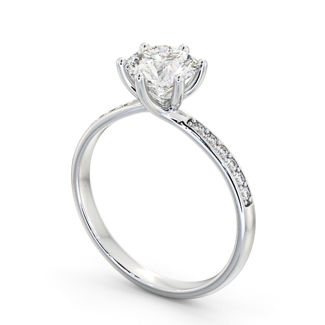 Round Diamond Engagement Ring 18K White Gold Solitaire With Side Stones - Avon ENRD22S_WG_SIDE