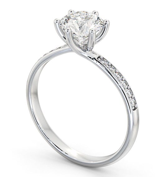 Round Diamond Dainty 6 Prong Engagement Ring 18K White Gold Solitaire with Channel Set Side Stones ENRD22S_WG_THUMB1 