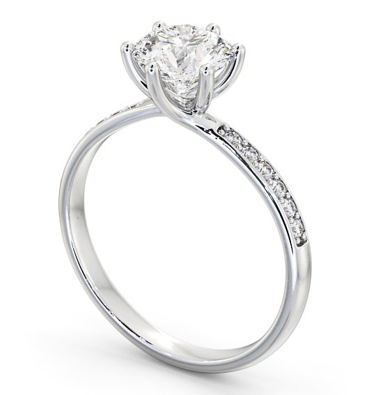 Round Diamond Dainty 6 Prong Engagement Ring 18K White Gold Solitaire with Channel Set Side Stones ENRD22S_WG_THUMB1