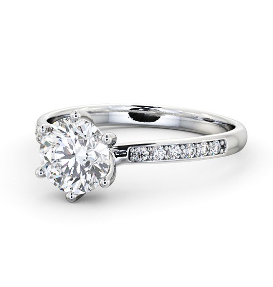 Round Diamond Dainty 6 Prong Engagement Ring Palladium Solitaire with Channel Set Side Stones ENRD22S_WG_THUMB2 