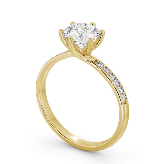 Round Diamond Engagement Ring 18K Yellow Gold Solitaire With Side Stones - Avon