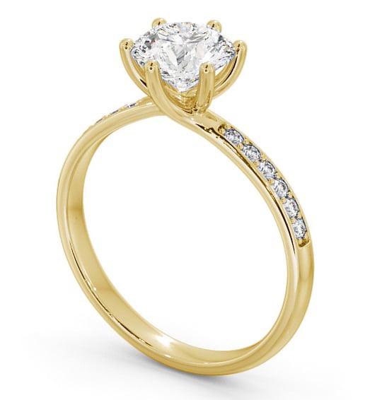 Round Diamond Dainty 6 Prong Engagement Ring 18K Yellow Gold Solitaire with Channel Set Side Stones ENRD22S_YG_THUMB1 