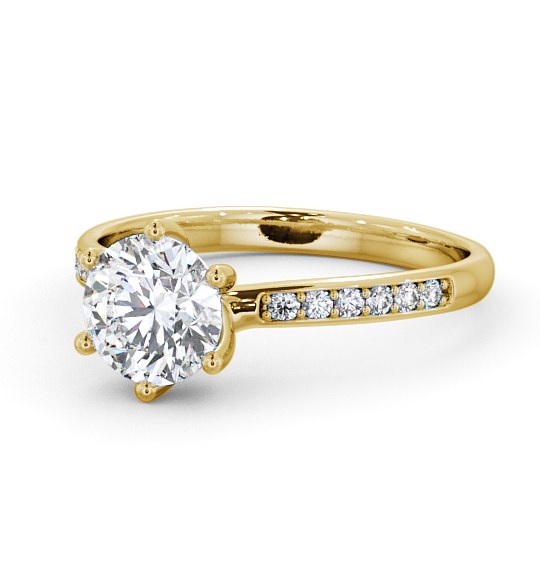 Round Diamond Dainty 6 Prong Engagement Ring 9K Yellow Gold Solitaire with Channel Set Side Stones ENRD22S_YG_THUMB2 