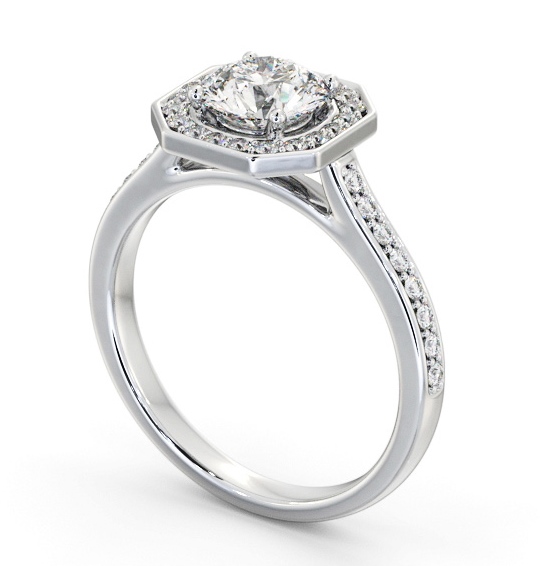 Halo Round Diamond Engagement Ring 18K White Gold - Bowen ENRD233_WG_THUMB1