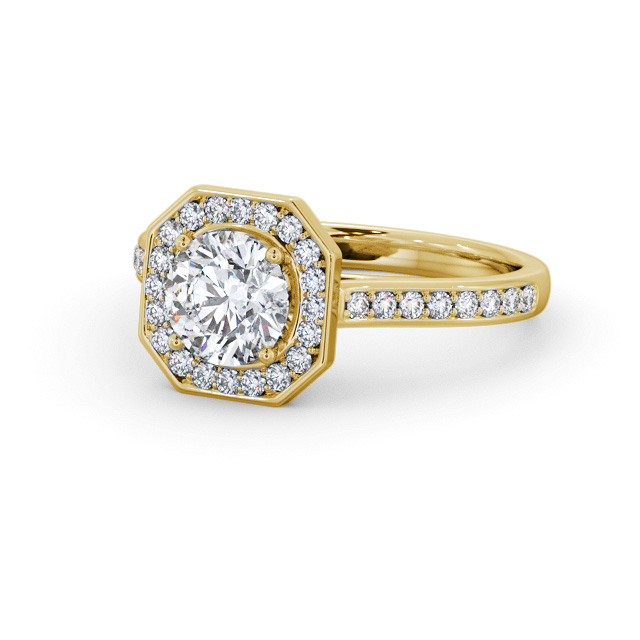 Halo Round Diamond Engagement Ring 18K Yellow Gold - Bowen ENRD233_YG_FLAT