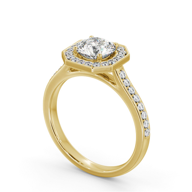 Halo Round Diamond Engagement Ring 18K Yellow Gold - Bowen ENRD233_YG_SIDE
