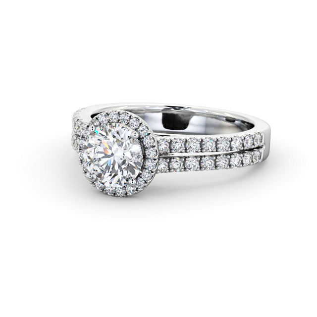 Halo Round Diamond Engagement Ring Platinum - Saffa ENRD234_WG_FLAT