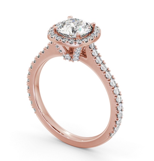 Halo Round Diamond Engagement Ring with Diamond Set Supports 18K Rose Gold ENRD237_RG_THUMB1 