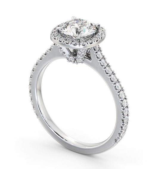 Halo Round Diamond Engagement Ring with Diamond Set Supports 18K White Gold ENRD237_WG_THUMB1 