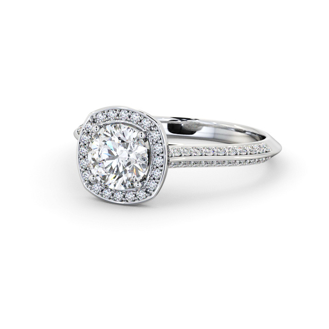 Halo Round Diamond Engagement Ring Platinum - Catriona ENRD239_WG_FLAT
