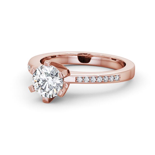 Round Diamond Engagement Ring 9K Rose Gold Solitaire With Side Stones - Chestall ENRD23S_RG_FLAT