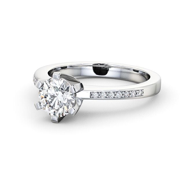 Round Diamond Engagement Ring 18K White Gold Solitaire With Side Stones - Chestall ENRD23S_WG_FLAT