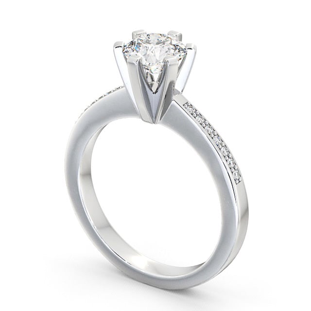 Round Diamond Engagement Ring 18K White Gold Solitaire With Side Stones - Chestall ENRD23S_WG_SIDE
