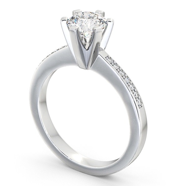 Round Diamond Squared Prongs Engagement Ring 9K White Gold Solitaire with Channel Set Side Stones ENRD23S_WG_THUMB1