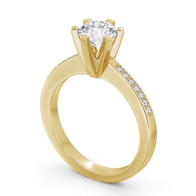 Round Diamond Engagement Ring 18K Yellow Gold Solitaire With Side Stones - Chestall ENRD23S_YG_SIDE