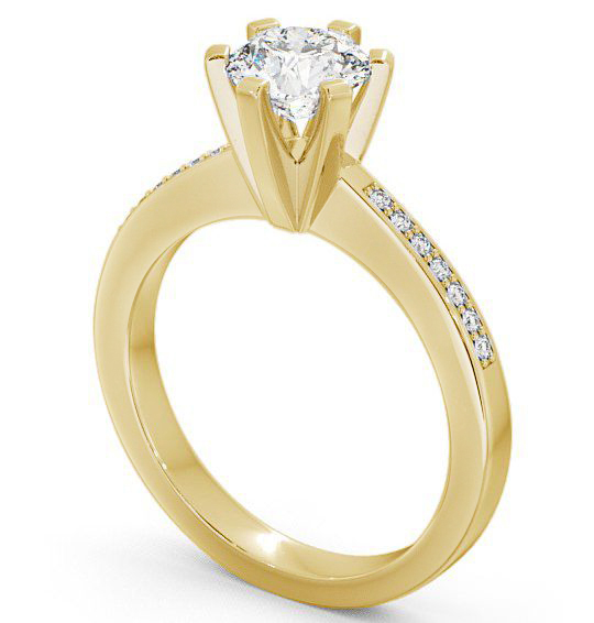 Round Diamond Squared Prongs Engagement Ring 9K Yellow Gold Solitaire with Channel Set Side Stones ENRD23S_YG_THUMB1