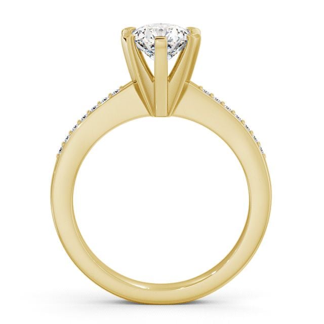 Round Diamond Engagement Ring 9K Yellow Gold Solitaire With Side Stones - Chestall ENRD23S_YG_UP