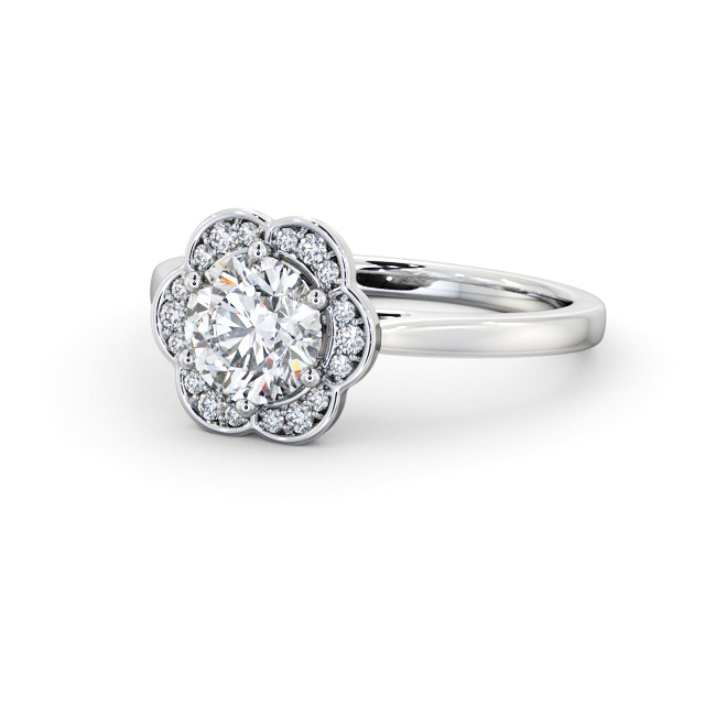 Halo Round Diamond Engagement Ring Platinum - Keresley ENRD242_WG_FLAT