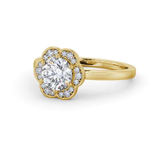 Halo Round Diamond Engagement Ring 18K Yellow Gold - Keresley ENRD242_YG_FLAT