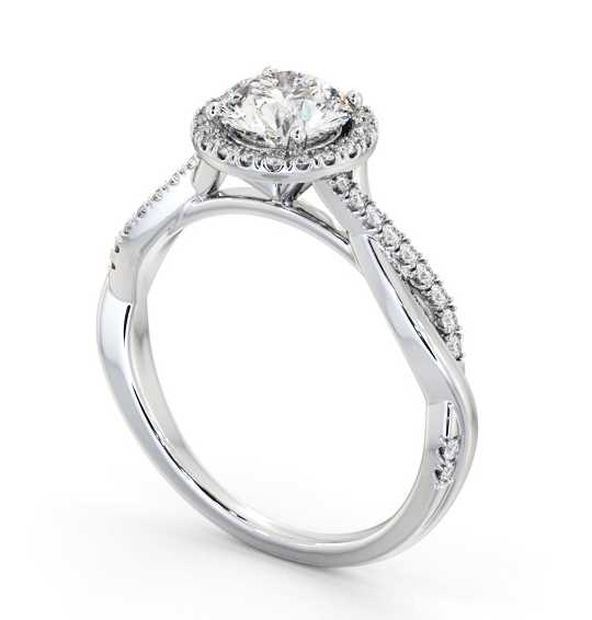 Halo Round Diamond Crossover Band Engagement Ring Platinum ENRD245_WG_THUMB1 