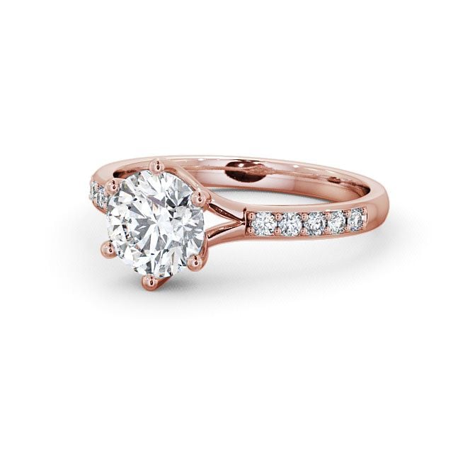 Round Diamond Engagement Ring 18K Rose Gold Solitaire With Side Stones - Almeley ENRD25S_RG_FLAT