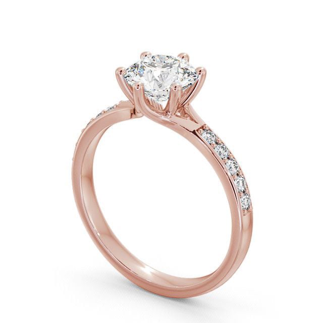 Round Diamond Engagement Ring 9K Rose Gold Solitaire With Side Stones - Almeley ENRD25S_RG_SIDE