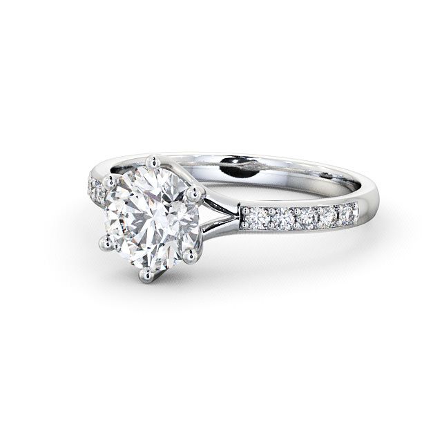 Round Diamond Engagement Ring Palladium Solitaire With Side Stones - Almeley ENRD25S_WG_FLAT