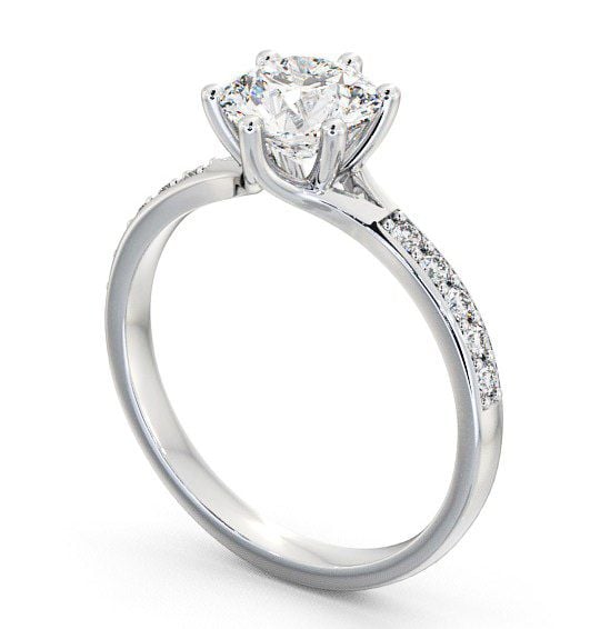 Round Diamond Sweeping Prongs Engagement Ring 18K White Gold Solitaire with Channel Set Side Stones ENRD25S_WG_THUMB1 