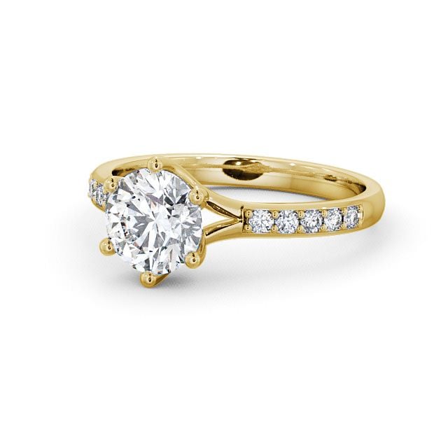 Round Diamond Engagement Ring 9K Yellow Gold Solitaire With Side Stones - Almeley ENRD25S_YG_FLAT