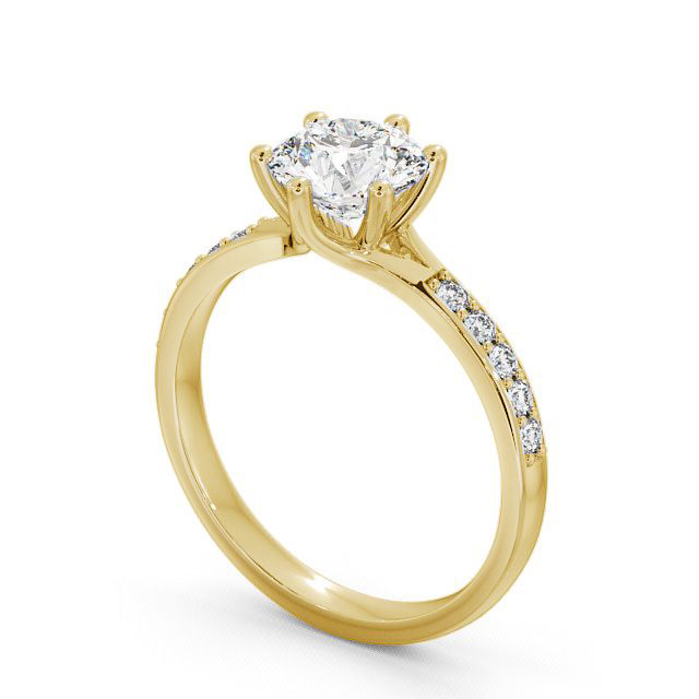Round Diamond Engagement Ring 9K Yellow Gold Solitaire With Side Stones - Almeley