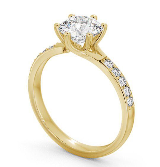 Round Diamond Sweeping Prongs Engagement Ring 18K Yellow Gold Solitaire with Channel Set Side Stones ENRD25S_YG_THUMB1